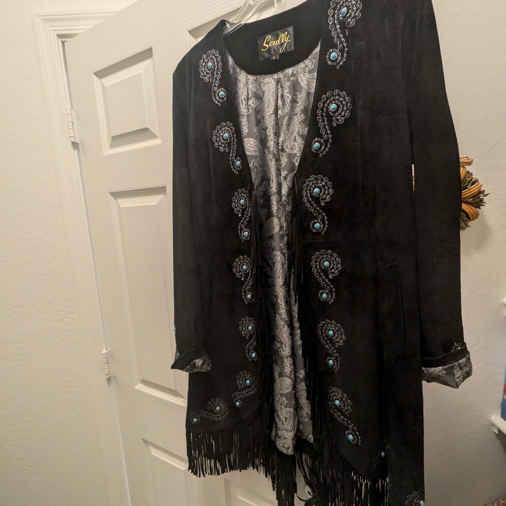 Scully Black Leather Jacket with Blue Accents